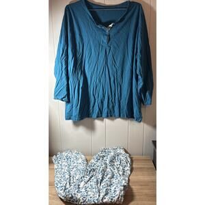 Only Necessities Plus Size 1XL Long Sleeve Pajamas Set Flower Bottoms V8